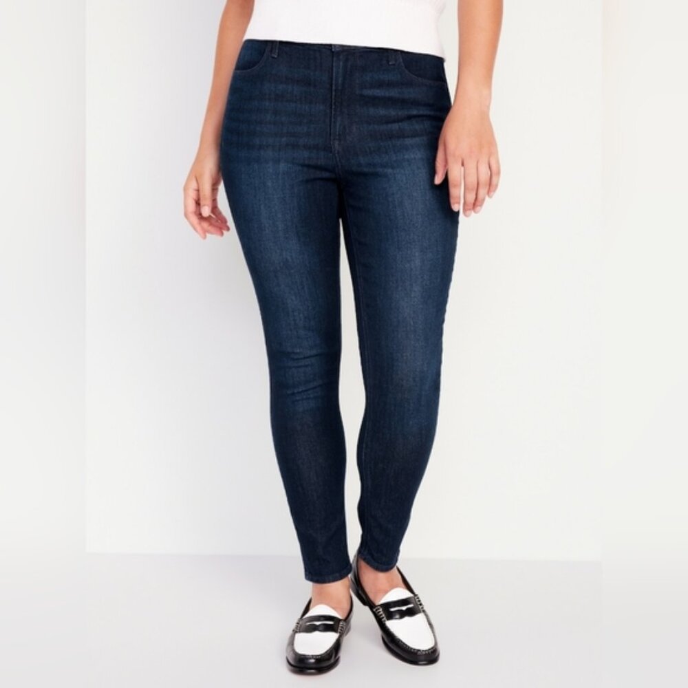 NWT Old Navy Retro 80 Super Skinny High Rise Waist Rockstar Dark Wash Jeans 14P